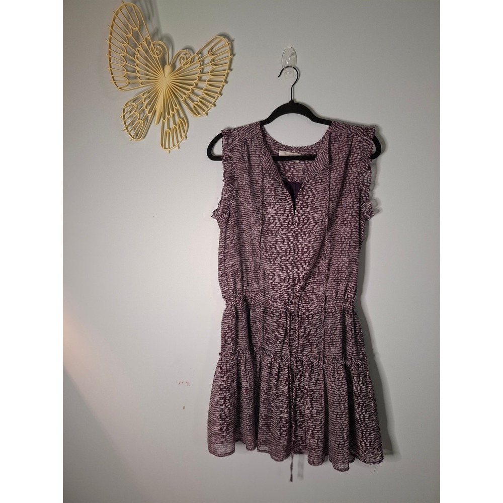 PINCH Purple Abstract Dash Print Ruffle Sleeveless Mini Dress Medium